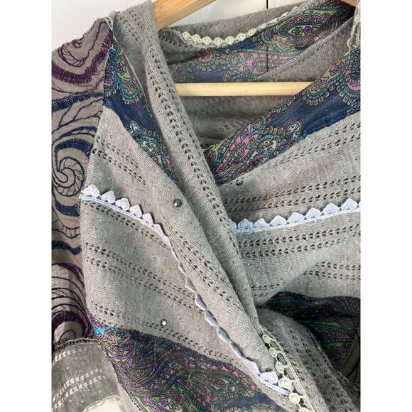 Manyus Gray Embellished Silver Studded Boho Rectangular Scarf - Picture 3 of 8